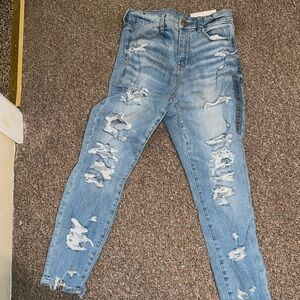 American Eagle Curvy Hi-Rise Distressed Blue Jeans